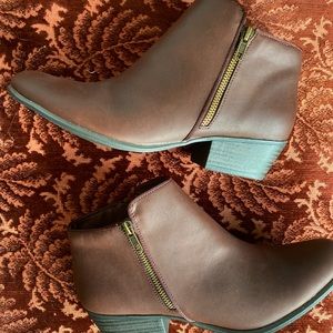 Brown pointed toe booties
